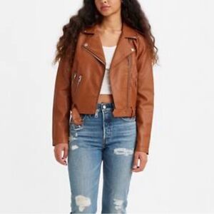 Love Tree FAUX leather cropped moto jacket